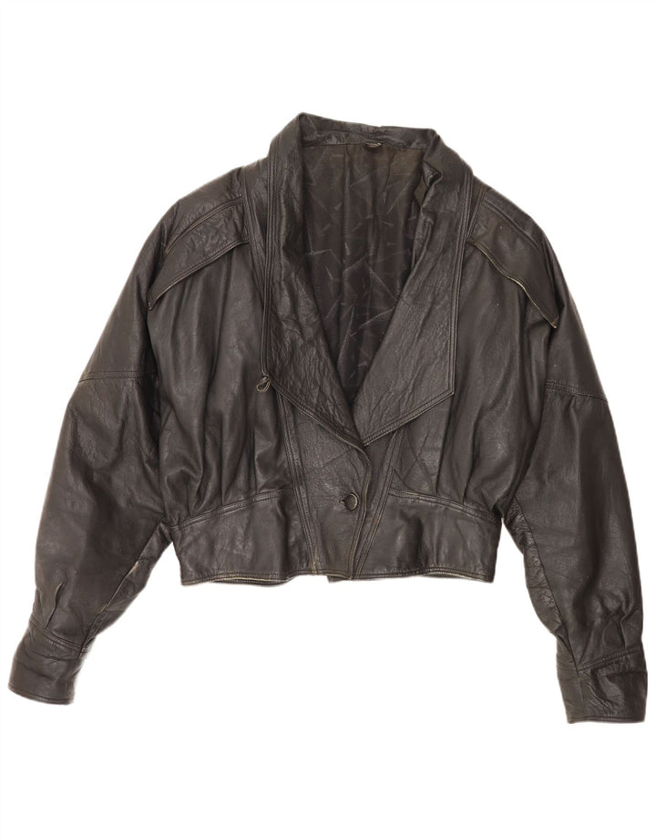 Vintage Damen Crop Oversized Lederjacke UK 18 XL Schwarzes Leder