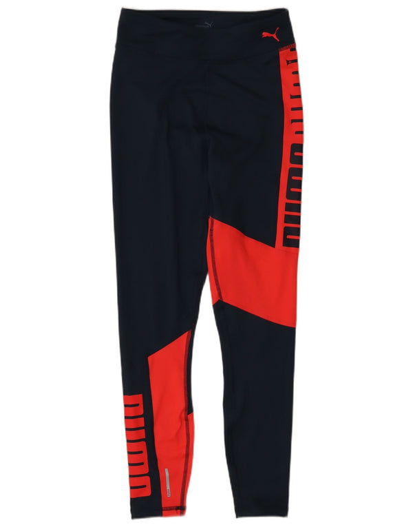 Puma Womens Graphic Leggings UK 4 XS Marineblau Farbblock