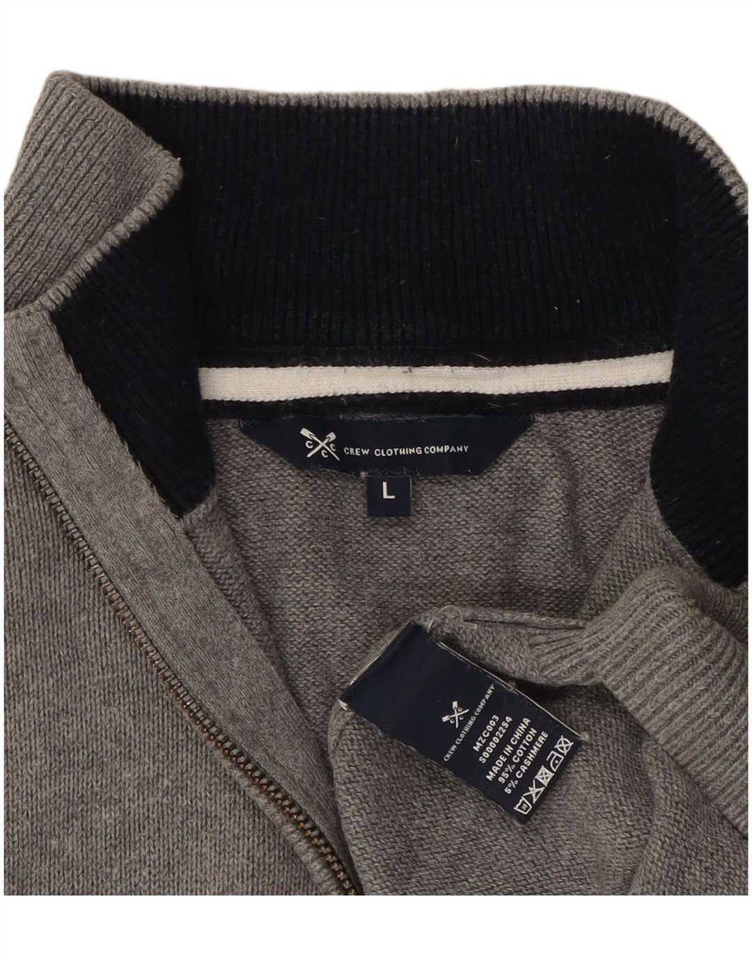 Crew Clothing Herren-Pullover mit Reißverschluss am Hals, Größe L, aus grauer Baumwolle