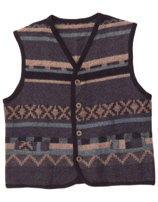 Vintage Mens Waistcoat Medium Blue Fair Isle Wool