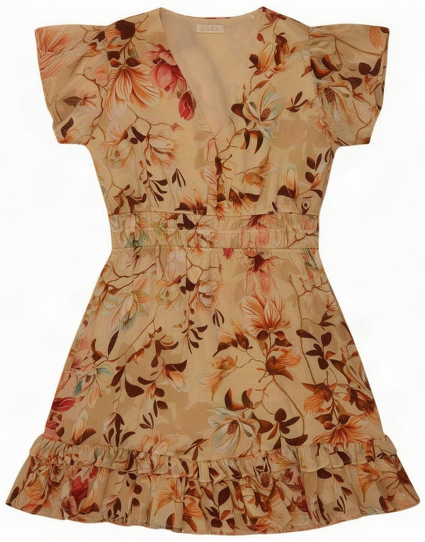 Guess Damen-A-Linien-Kleid UK 12 Medium Beige Floral Polyester