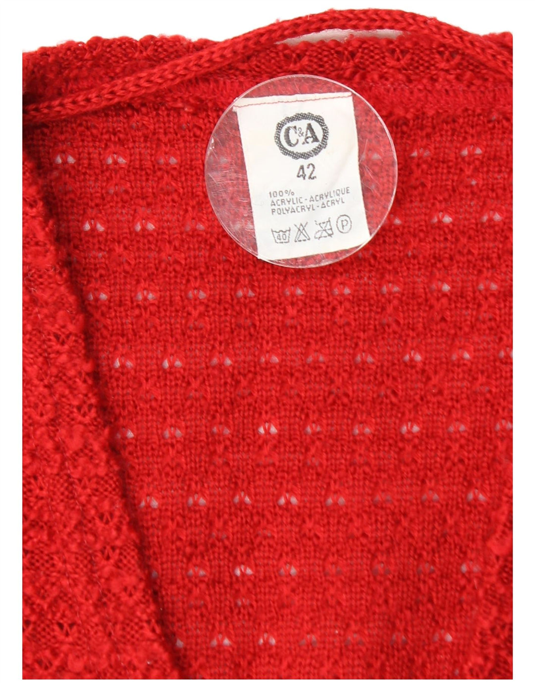 C & A Womens Sleeveless Cardigan Sweater EU 42 Large Red Acrylic