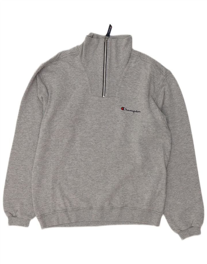 Champion Herren-Sweatshirt mit Reißverschluss am Hals, klein, grau gesprenkelte Baumwolle