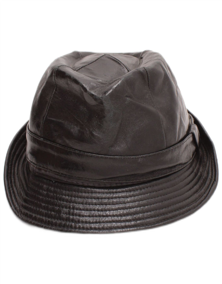 Vintage Herren Leder Fedora Hut Medium Schwarz