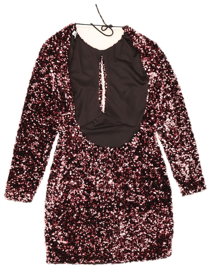 Zara Damen Langarm-Etuikleid UK 8 Small Rosa Polyester