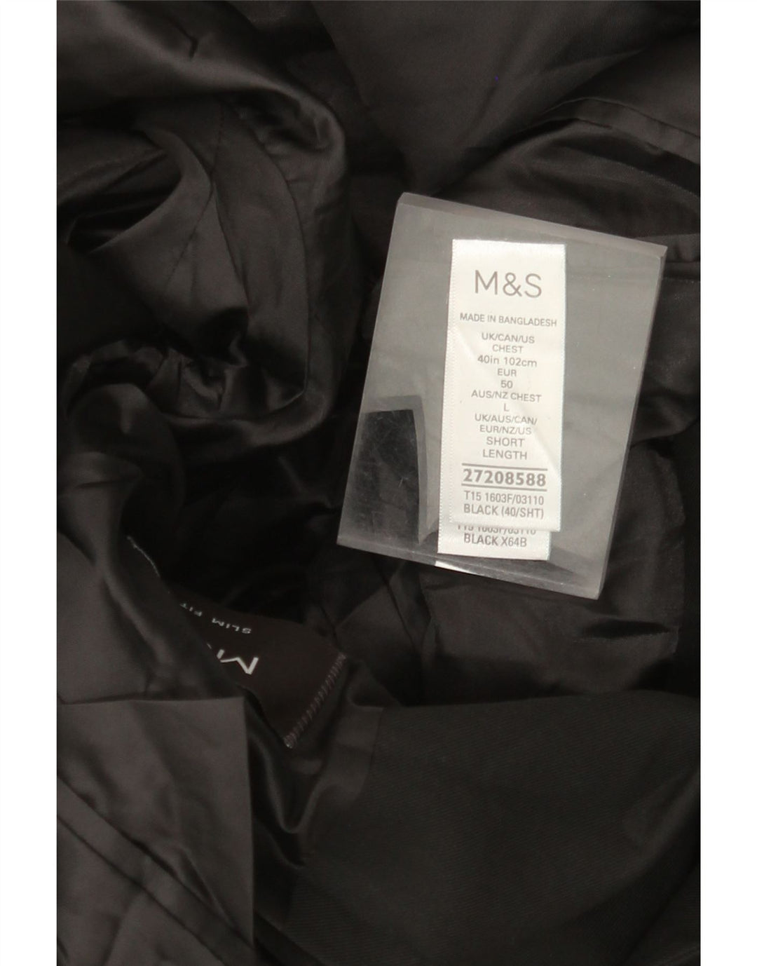 MARKS & SPENCER Herren-Blazerjacke mit 2 Knöpfen, Gr. 40, Größe L, Schwarz, Polyester