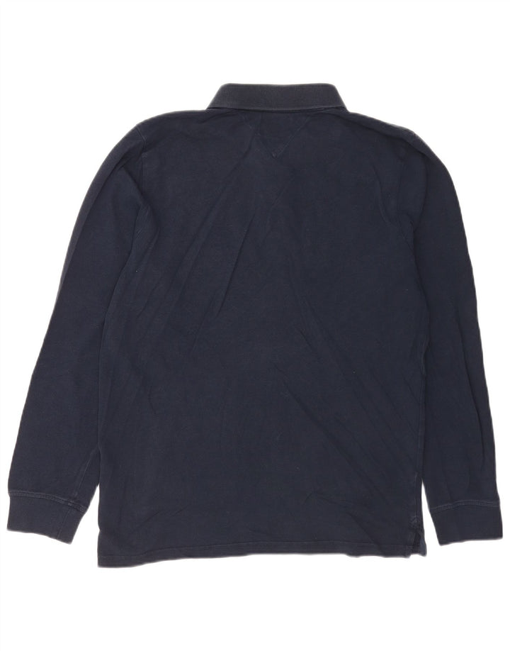 Tommy Hilfiger Herren-Langarm-Poloshirt, mittelmarineblaue Baumwolle