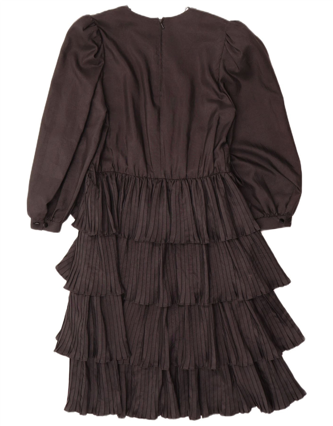 VINTAGE Damen Langarm-Stufenkleid EU 36 Small Schwarz Polyester