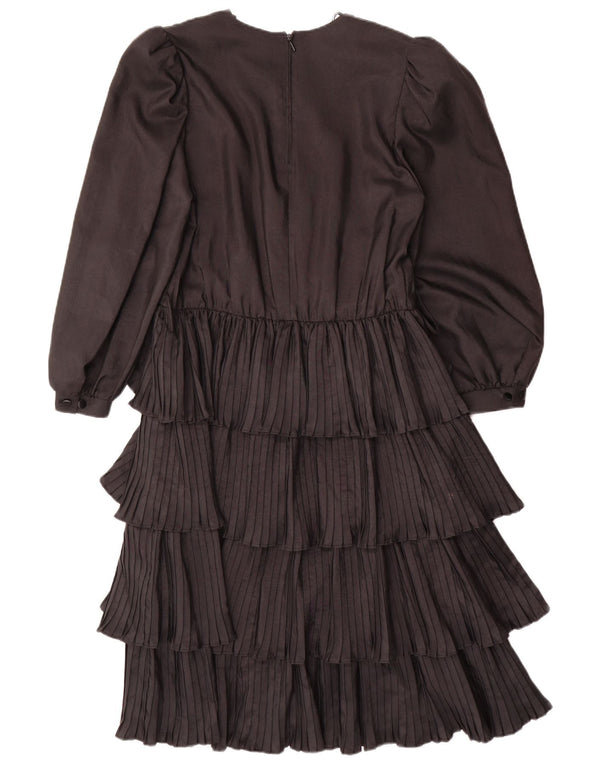 VINTAGE Damen Langarm-Stufenkleid EU 36 Small Schwarz Polyester