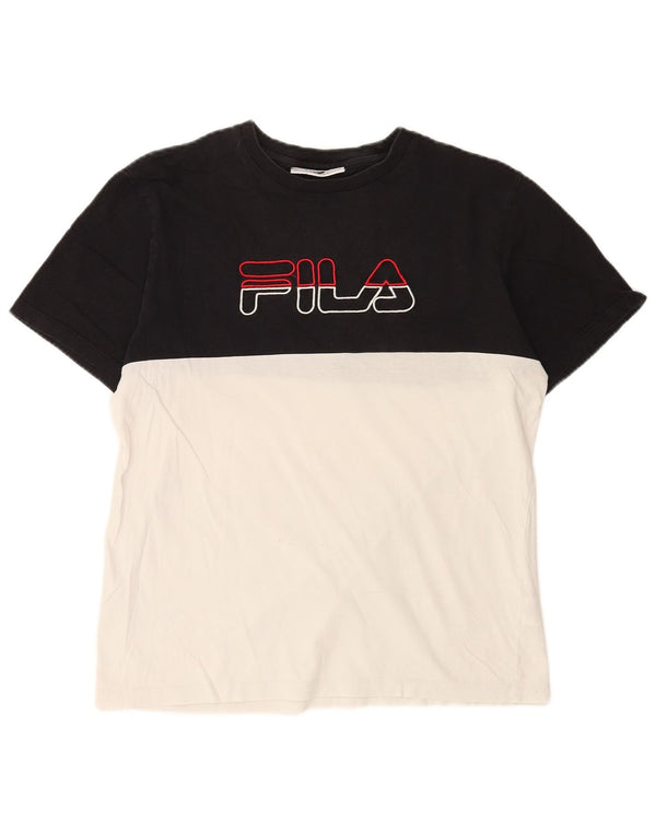 Fila Herren Grafik-T-Shirt-Oberteil aus mittelschwarzer Colourblock-Baumwolle