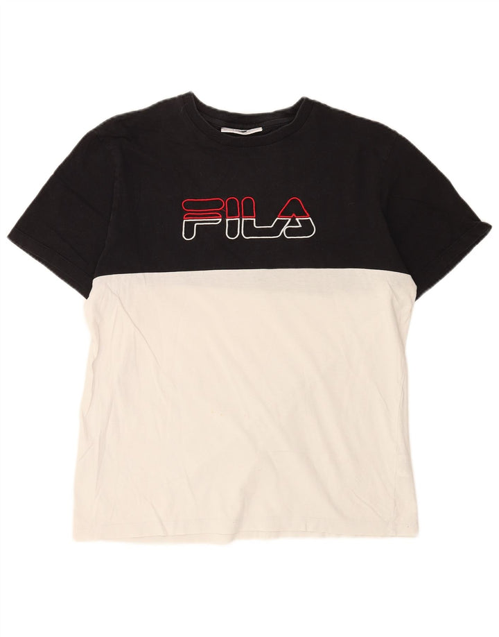 Fila Herren Grafik-T-Shirt-Oberteil aus mittelschwarzer Colourblock-Baumwolle