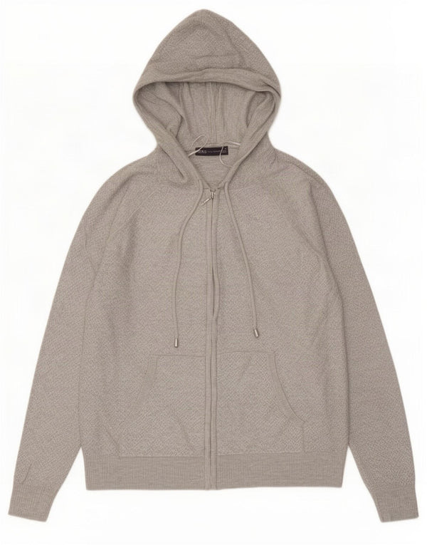 Marks & Spencer Damen-Pullover mit Kapuze und Reißverschluss am Hals, UK 14, Mittelgrau