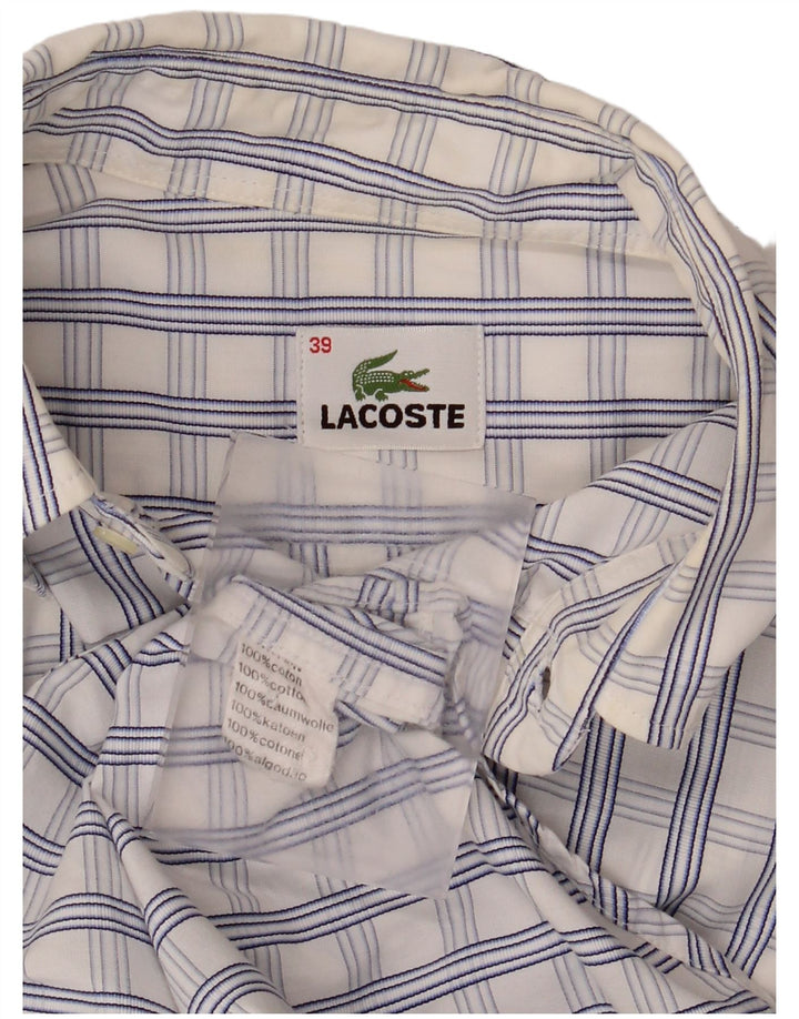 Lacoste Herren-Kurzarmhemd, Größe 39, mittelweiß, kariert, Baumwolle