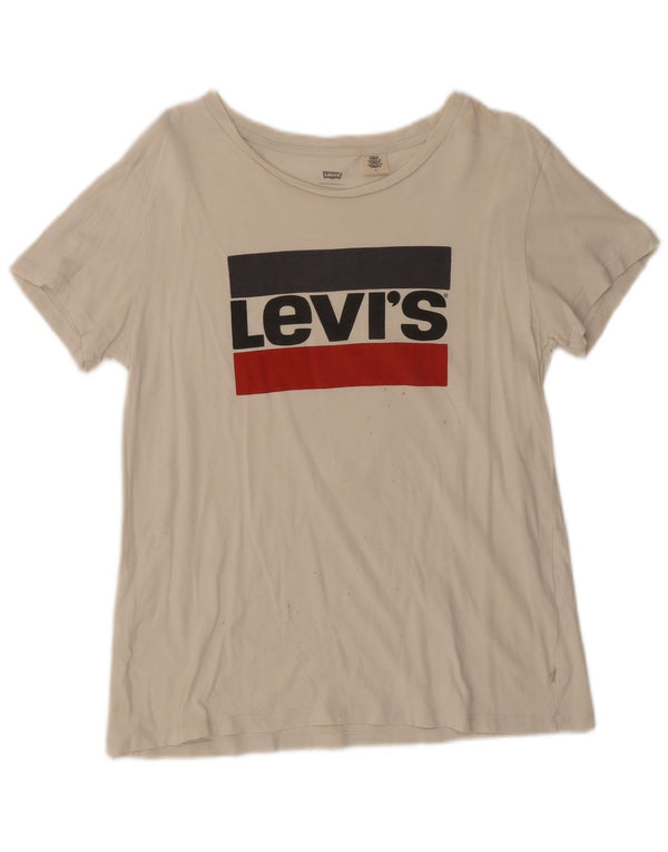 Levi's Damen Grafik-T-Shirt-Oberteil UK 14 Mittelweiß