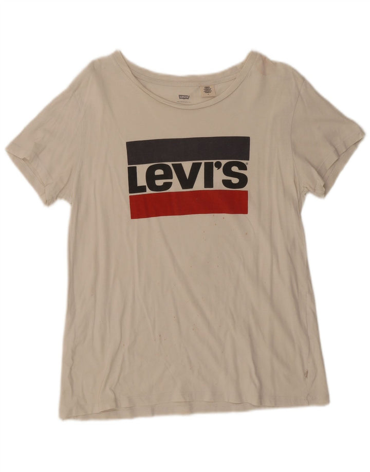 Levi's Damen Grafik-T-Shirt-Oberteil UK 14 Mittelweiß