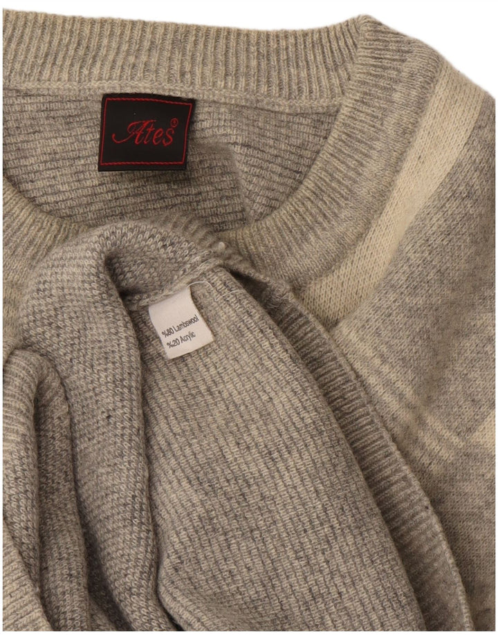 Vintage Herren-Pullover mit Rundhalsausschnitt, XL, grau kariert, Lammwolle