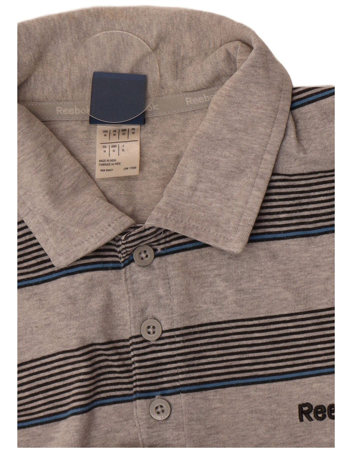 Reebok Herren Poloshirt Mittelgrau gestreift aus Baumwolle