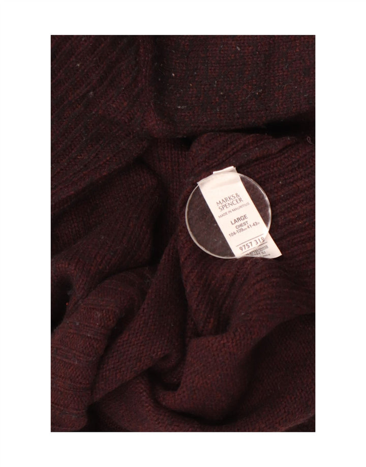 Marks & Spencer Herren-Pullover mit Reißverschluss am Hals, groß, burgunderrote Lammwolle