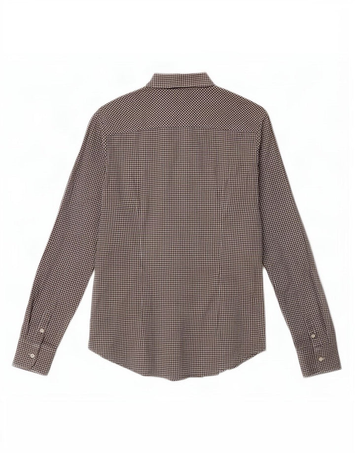 Tommy Hilfiger Damen Stretch-Hemd, US 10, groß, schwarze Gingham-Baumwolle