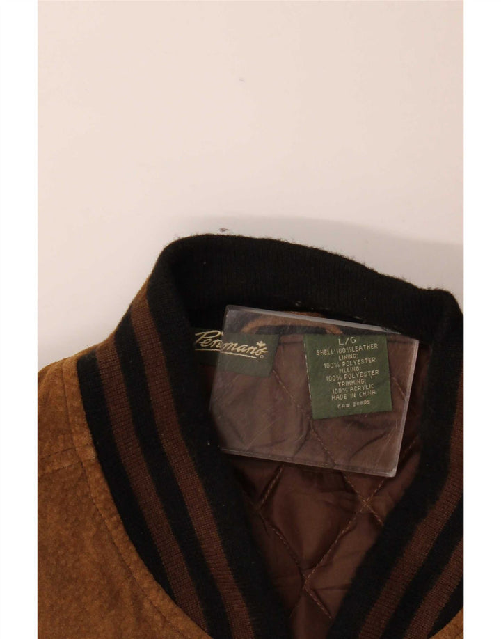 Vintage Herren Wildleder Bomberjacke UK 40 Großes braunes Colourblock-Leder