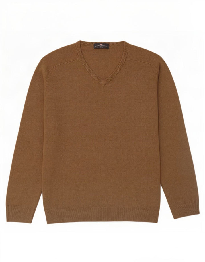 Marks & Spencer Herren Blauer Harbor-Pullover mit V-Ausschnitt Mittelbraun