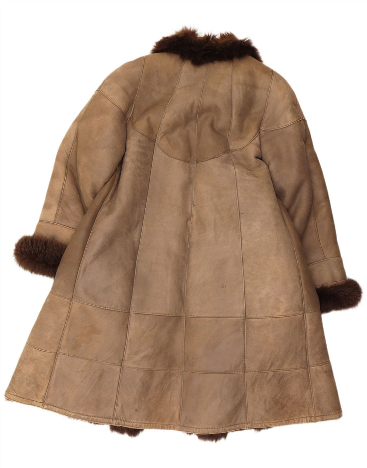 Offener Shearling-Mantel von Christia für Damen, UK 14, Mittelbeige