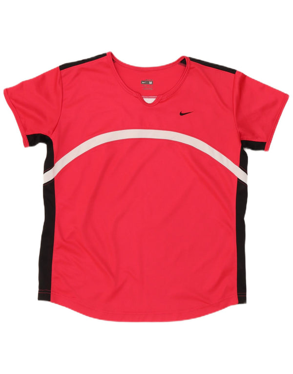 Nike Damen Dri Fit T-Shirt Top US 8/10 Mittelrotes Colourblock-Polyester