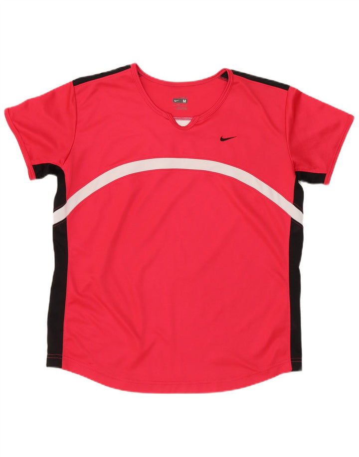 Nike Damen Dri Fit T-Shirt Top US 8/10 Mittelrotes Colourblock-Polyester