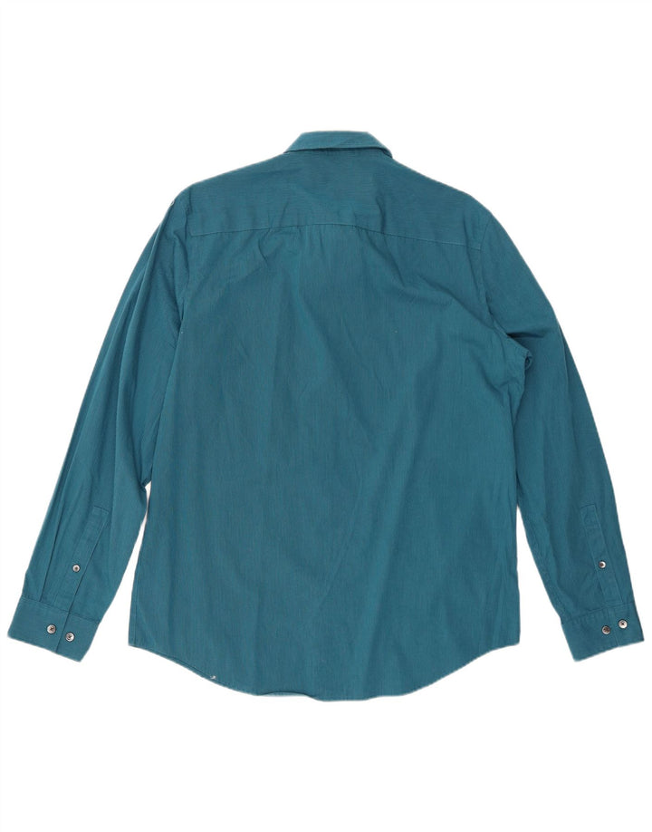 CALVIN KLEIN Herrenhemd aus mittelblauer Nadelstreifen-Baumwolle