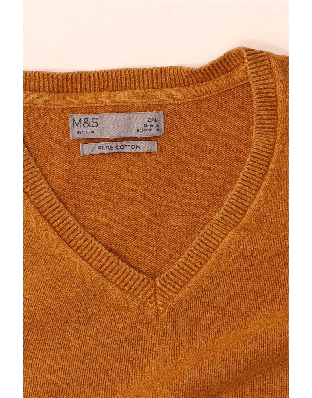 Marks & Spencer Herren-Pullover mit V-Ausschnitt, 2XL, braune Baumwolle