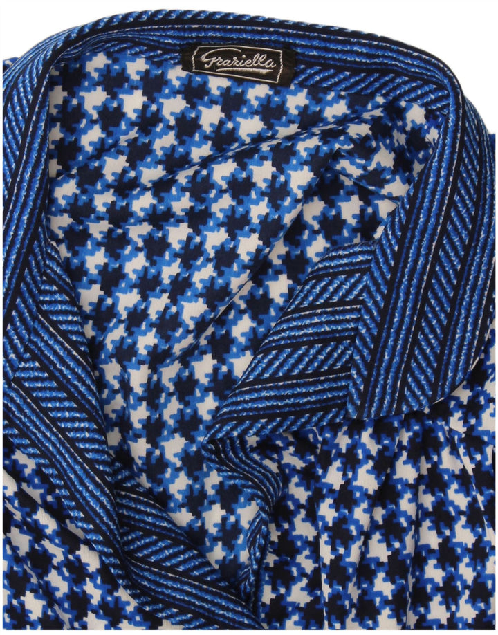 Vintage Damen Bluse Top UK 10 Small Navy Blue Houndstooth