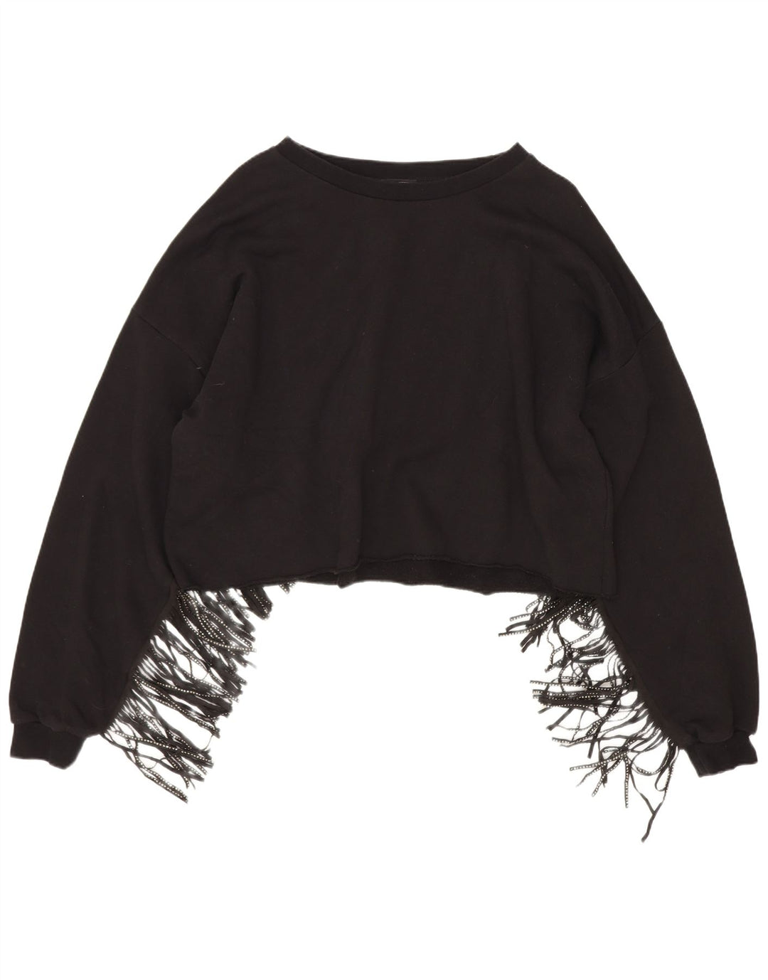 Zara Damen Crop Oversized Sweatshirt Pullover UK 14 Mittelschwarze Baumwolle