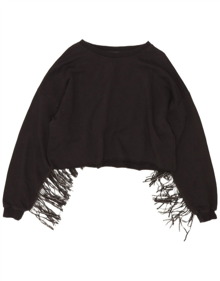 Zara Damen Crop Oversized Sweatshirt Pullover UK 14 Mittelschwarze Baumwolle