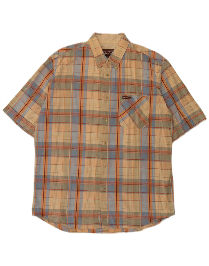 Marlboro Classics Herren Kurzarmhemd XL Beige kariert Baumwolle