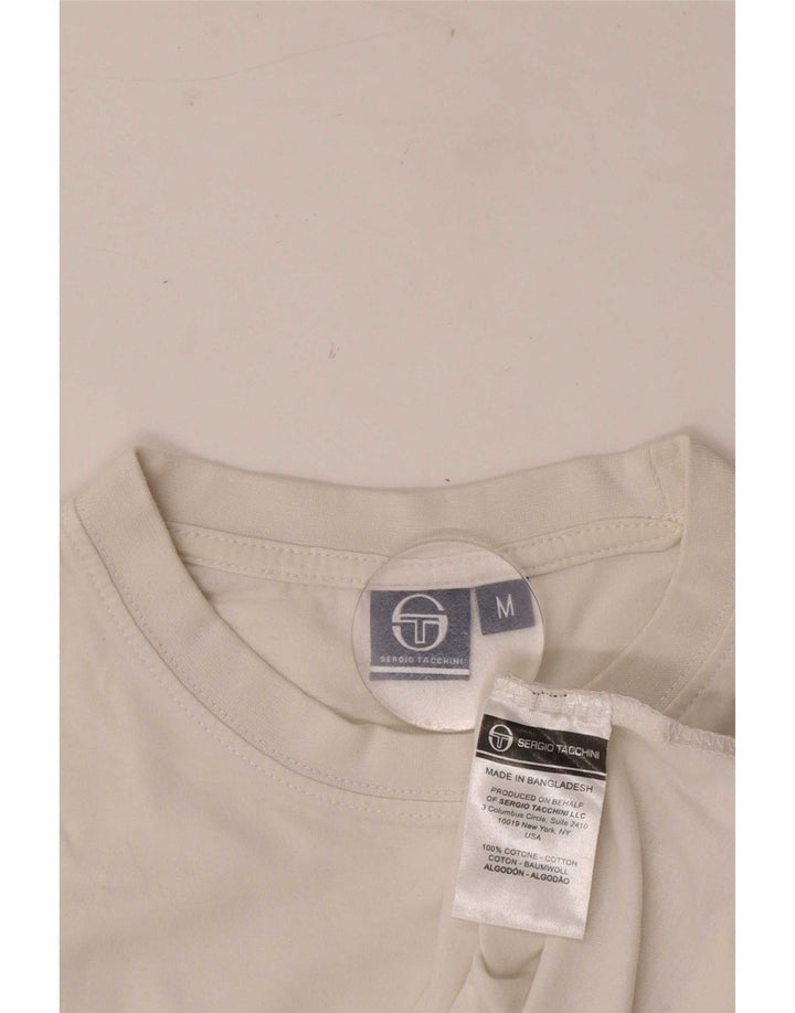 Sergio Tacchini Herren-T-Shirt-Oberteil aus mittelweißer Colourblock-Baumwolle