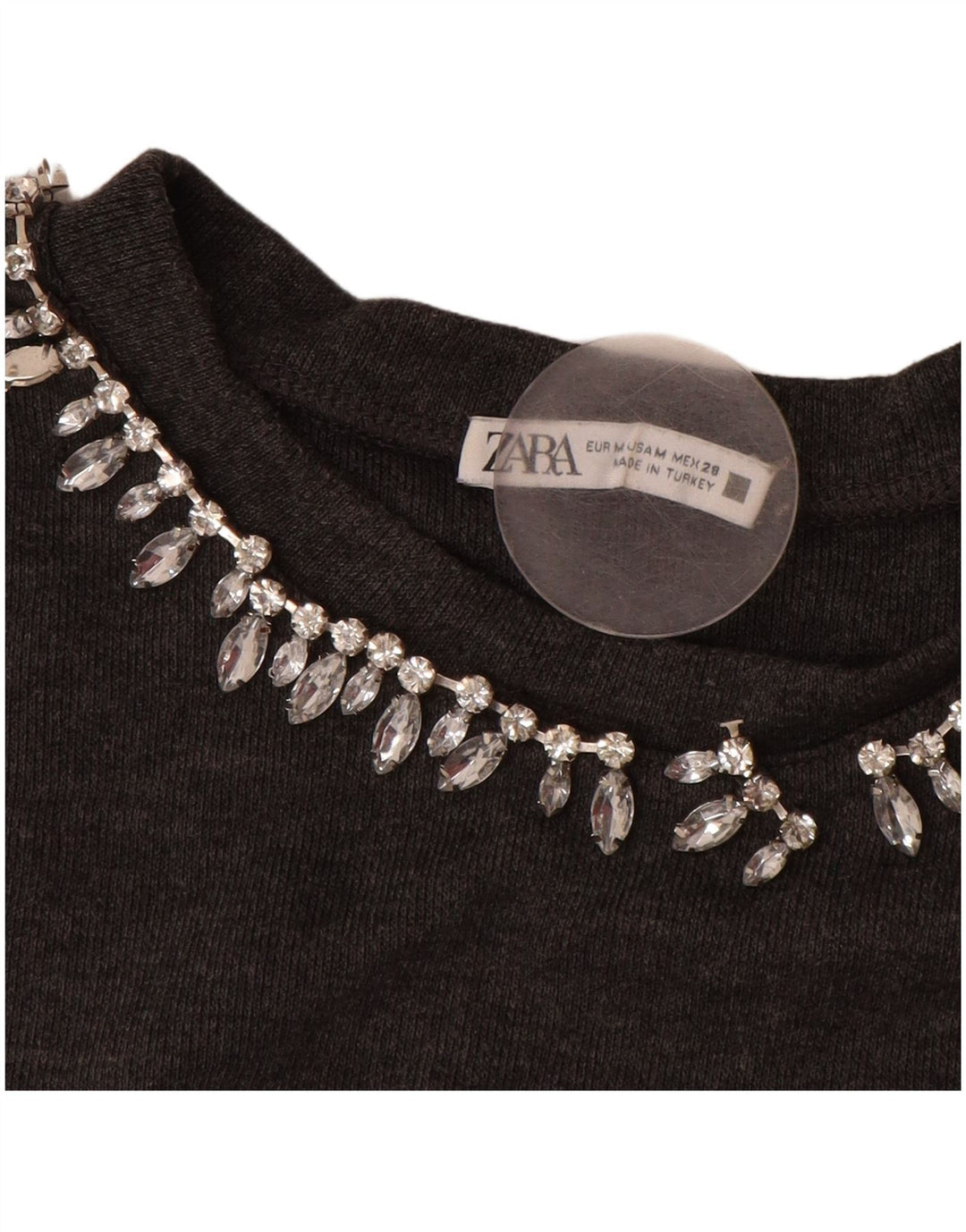 ZARA Damen Crop Pullover mit 3/4-Ärmeln und U-Boot-Ausschnitt, Gr. 14, Mittelgrau