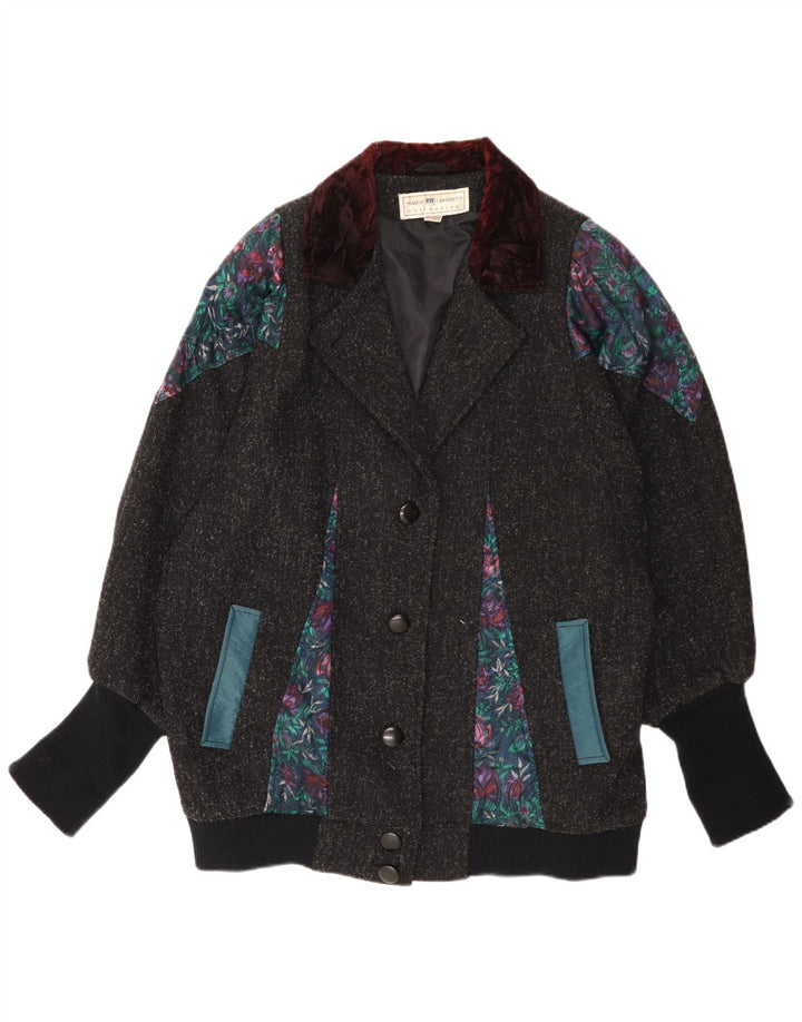 Maggie Lawrence Damen-Windbreaker-Mantel US 18 2XL Grau geblümte Wolle