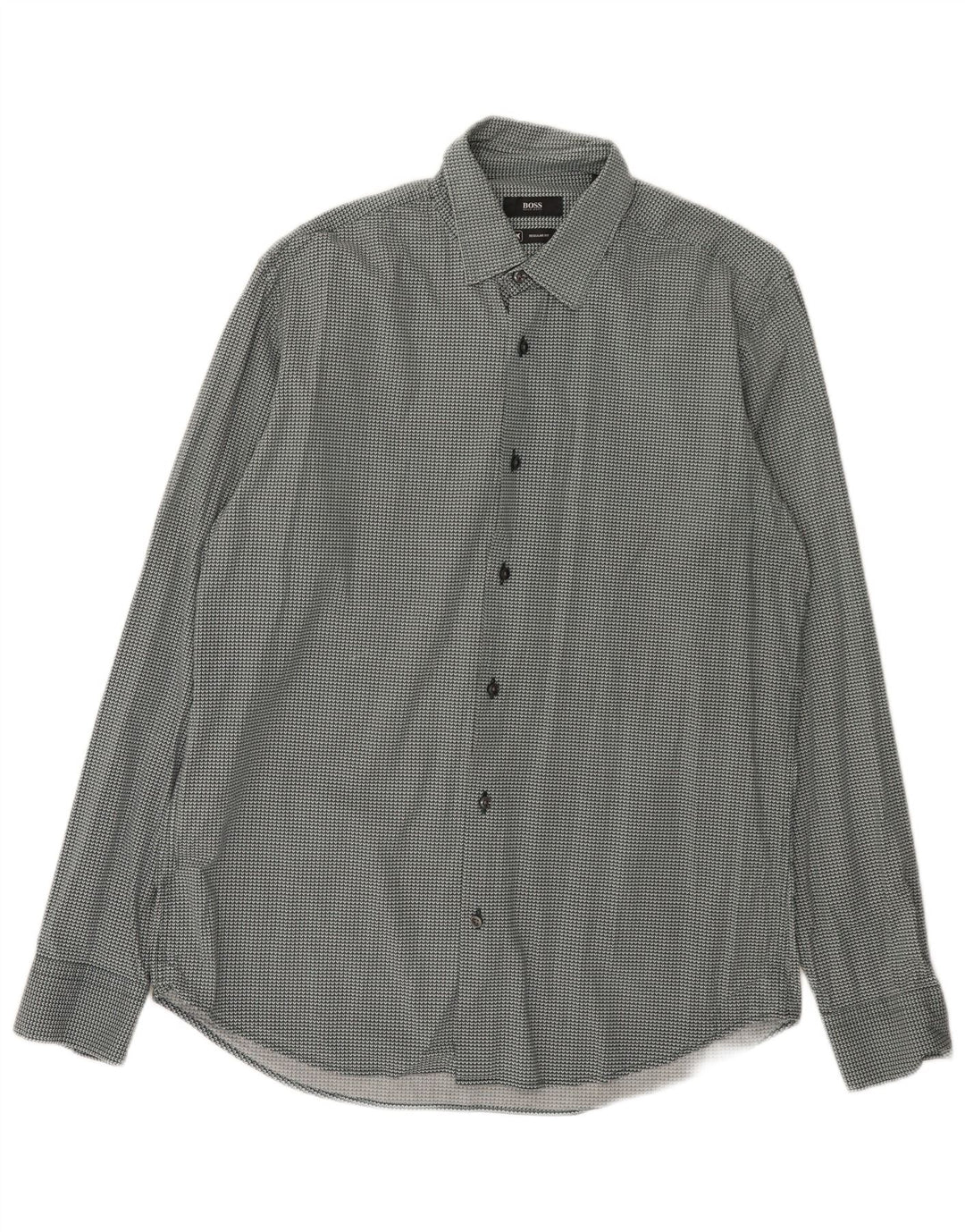 Hugo Boss Herren-Hemd mit normaler Passform, Größe 40 15 3/4, mittelgrün, geometrisch