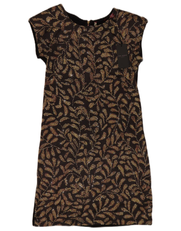 Ted Baker Damen Etuikleid Größe 0 2XS Schwarz geblümtes Polyester