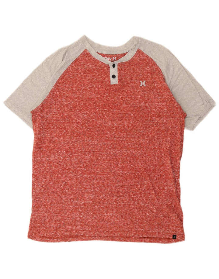 Hurley Herren-T-Shirt-Oberteil aus mittelrotem Colourblock-Polyester