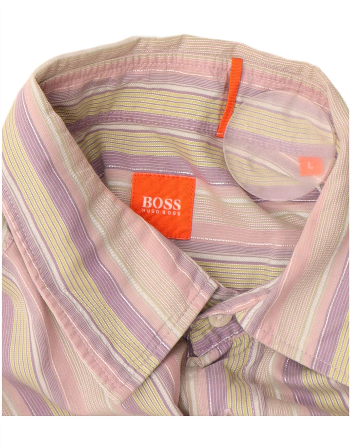 Hugo Boss Herren-Kurzarmhemd, groß, mehrfarbig, gestreift, Baumwolle