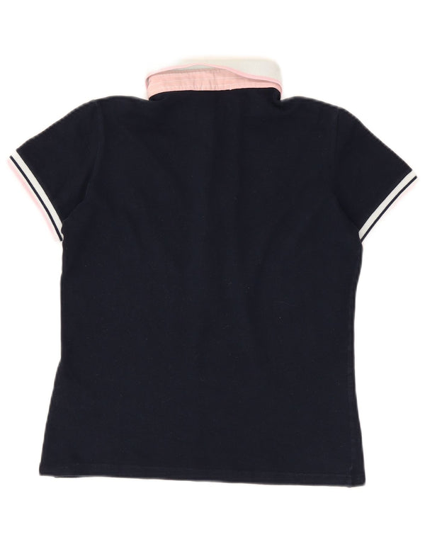 Fred Perry Damen-Poloshirt UK 12 Medium Navy Blue Colourblock Baumwolle