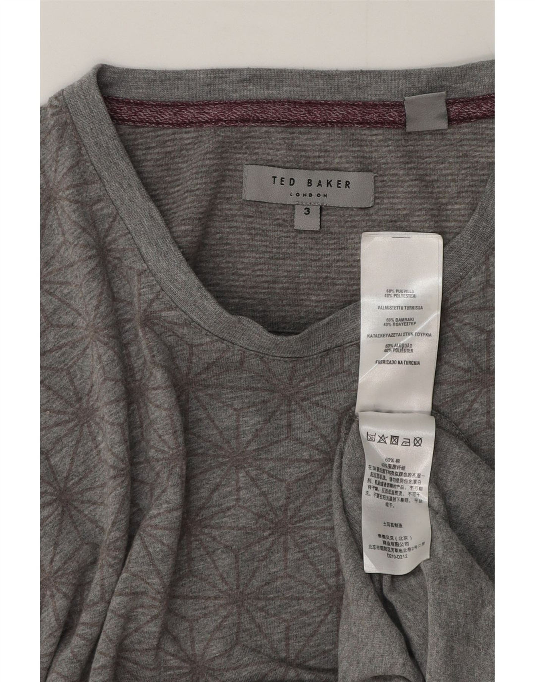 Ted Baker Herren-T-Shirt mit Grafik, Größe 3, mittelgraue, geometrische Baumwolle