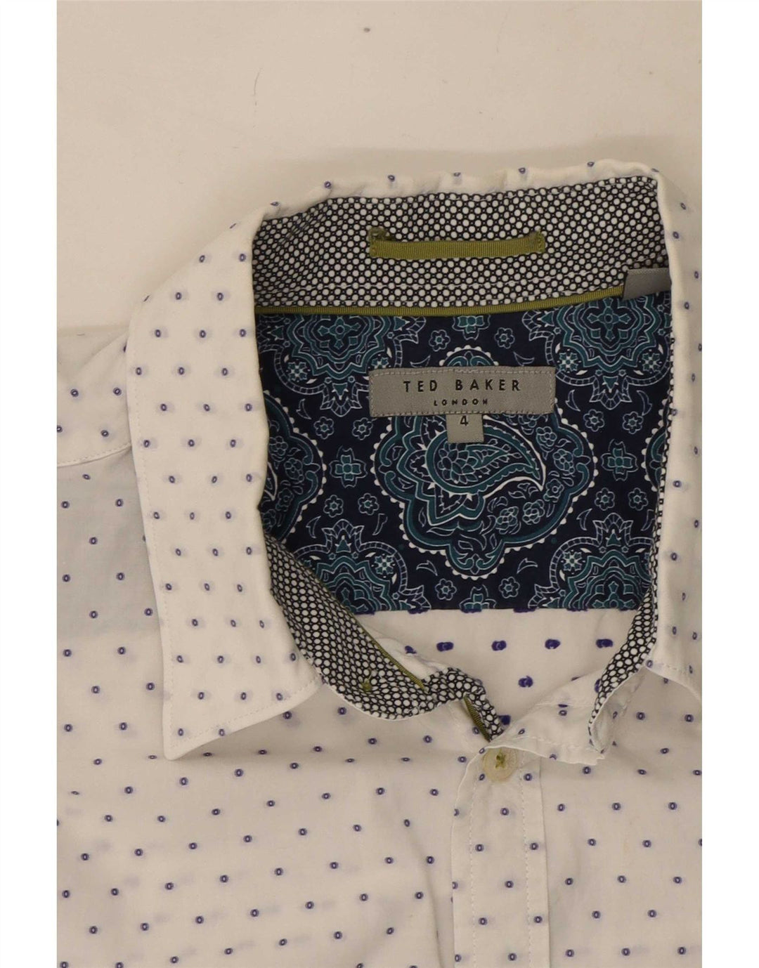 Ted Baker Herrenhemd, Größe 4, groß, weiß gepunktete Baumwolle
