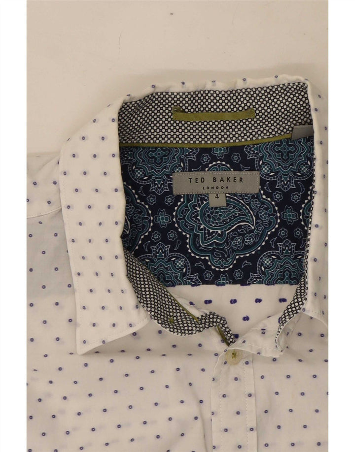 Ted Baker Herrenhemd, Größe 4, groß, weiß gepunktete Baumwolle