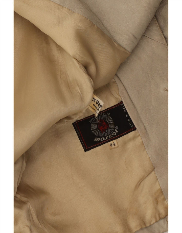 Marcos Damen-Blazerjacke aus Leder mit 2 Knöpfen, IT 44, mittelbeigefarbenes Leder