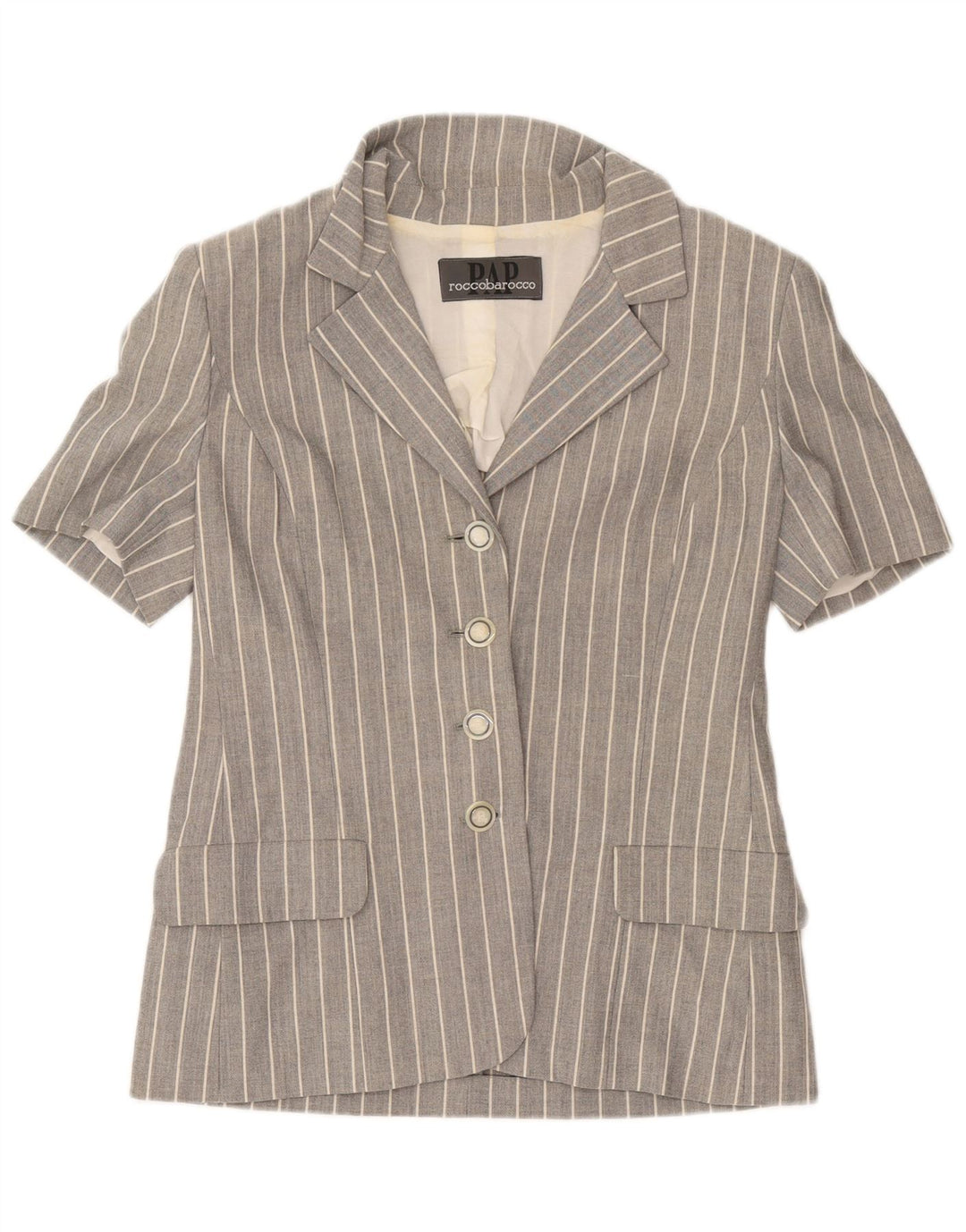 Roccobarocco Damen-Blazerjacke mit 4 Knöpfen, Gr. 10, klein, grau, Nadelstreifen