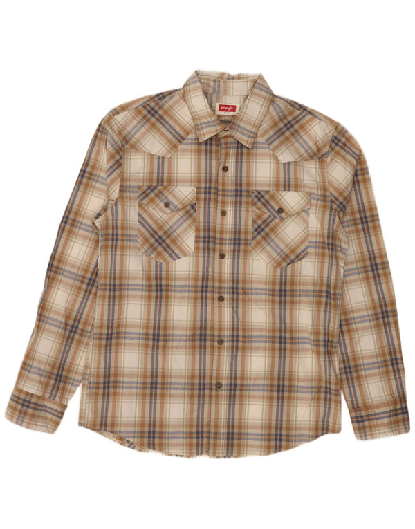 Wrangler Herrenhemd aus mittelbraun karierter Baumwolle