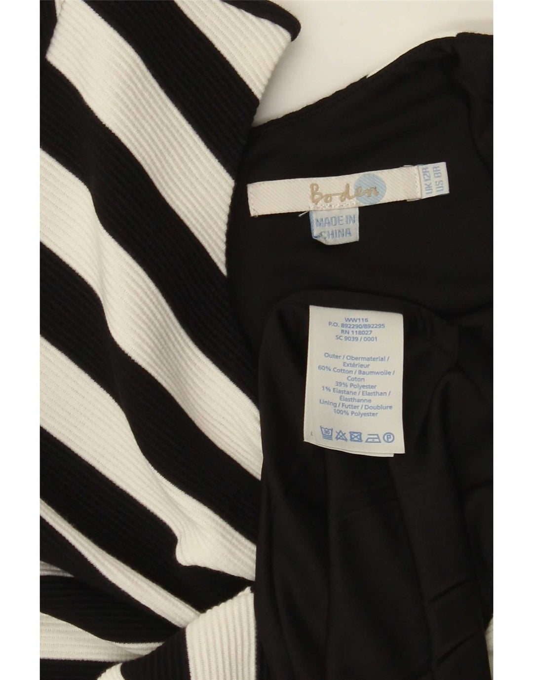 Boden Damen Figurbetontes Kleid UK 12 Mittelweiß gestreift aus Baumwolle