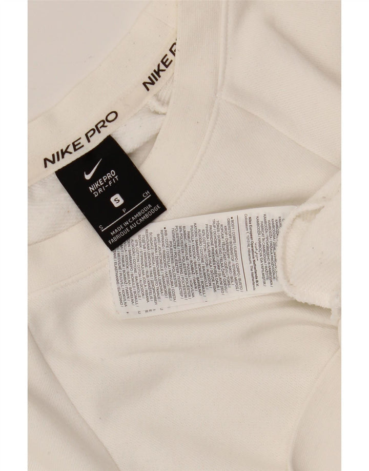 Nike Damen Dri Fit Graphic Sweatshirt Pullover UK 10 Small Weiß gestreift